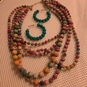 Fair Trade Winds multi-strand fabric beads & coordinating beaded hoops